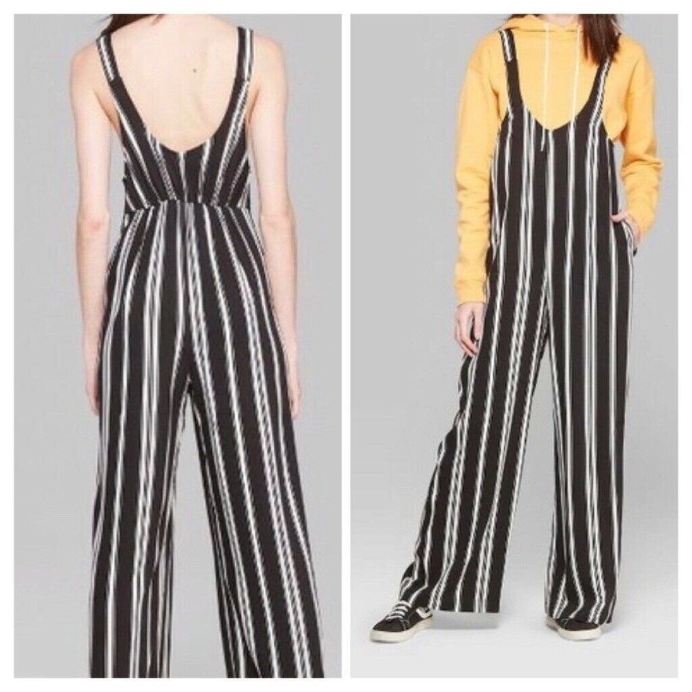 Wide Leg Jumpsuit Black White Stripe Wild Fable
